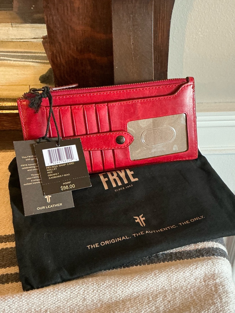 NWT Frye Melissa Leather Snap Card Wallet Red Retail $98